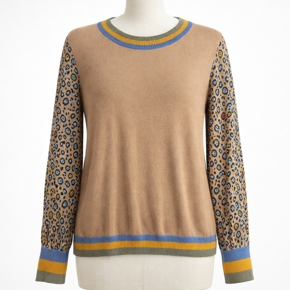 Conditions Apply Sweaters - Anthropologie Cashmere Celia Knit Leopard Sweater Pullover Tan Brown S Y2K Indie